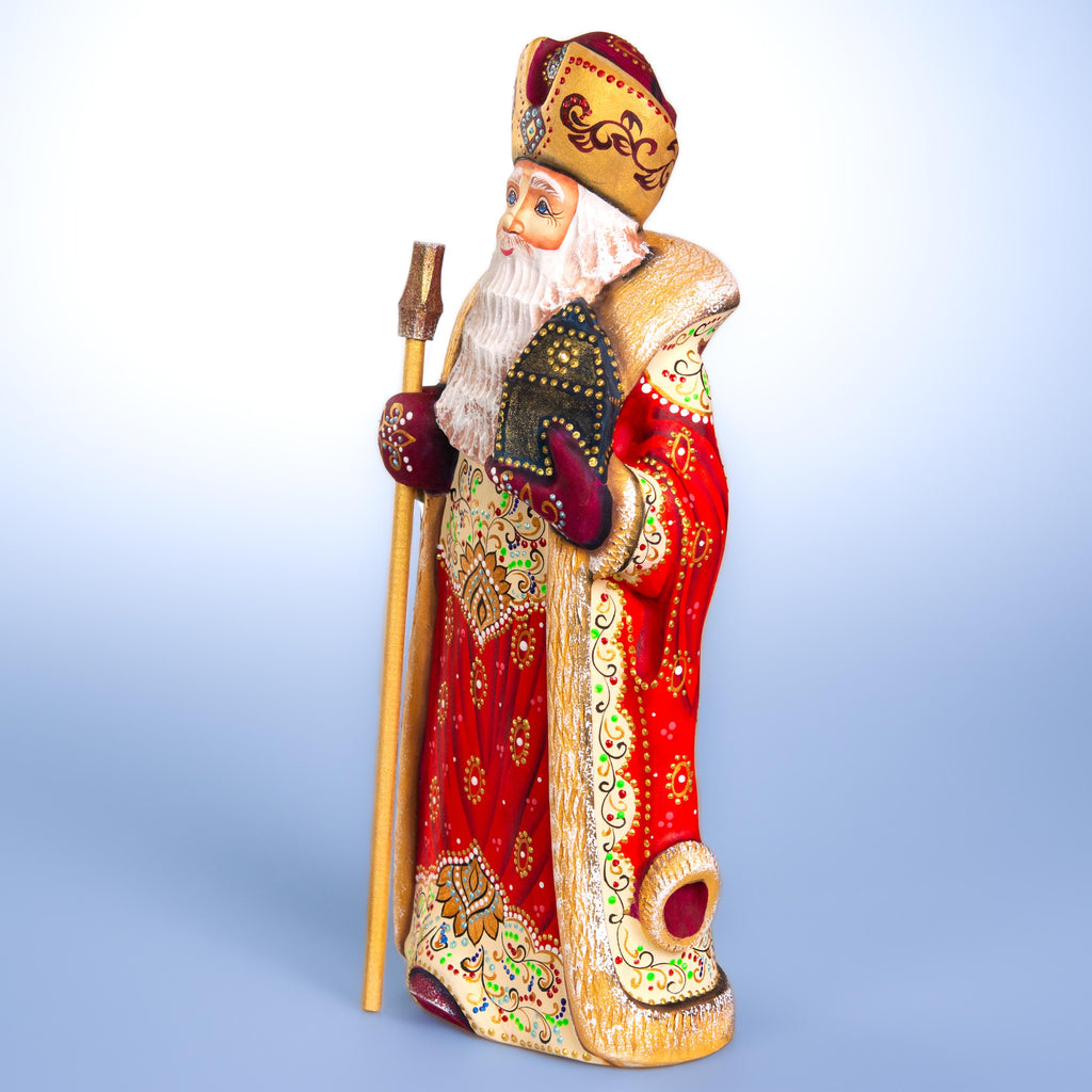 Hand carved Santa wooden figurine 12 inch, ornate folk pattern