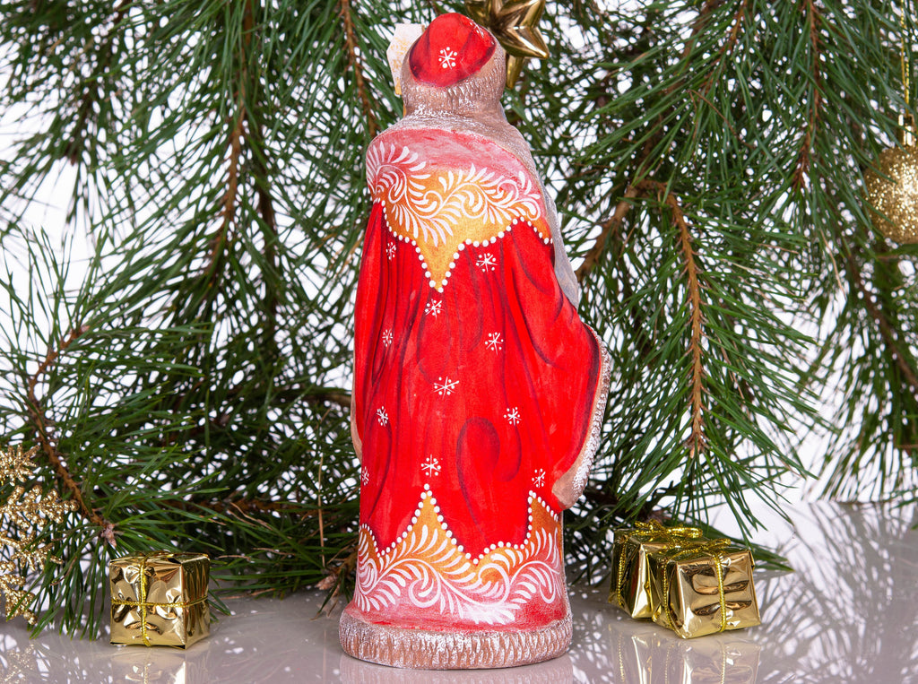 Santa figurine with staff, folk art hand painted girl scene, 8.3 inch