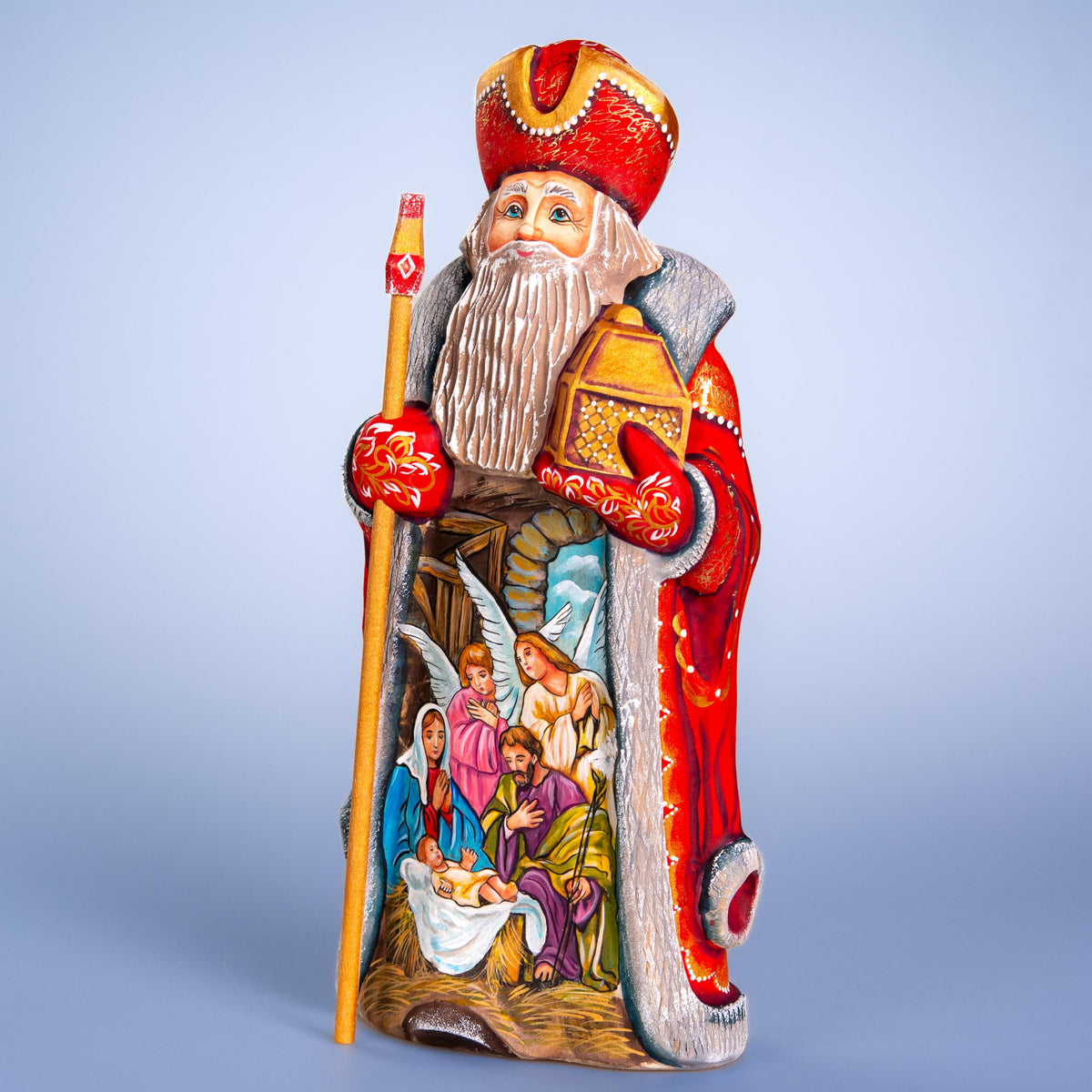 Hand carved Santa figurine 12 inch, Holy Family Nativity display