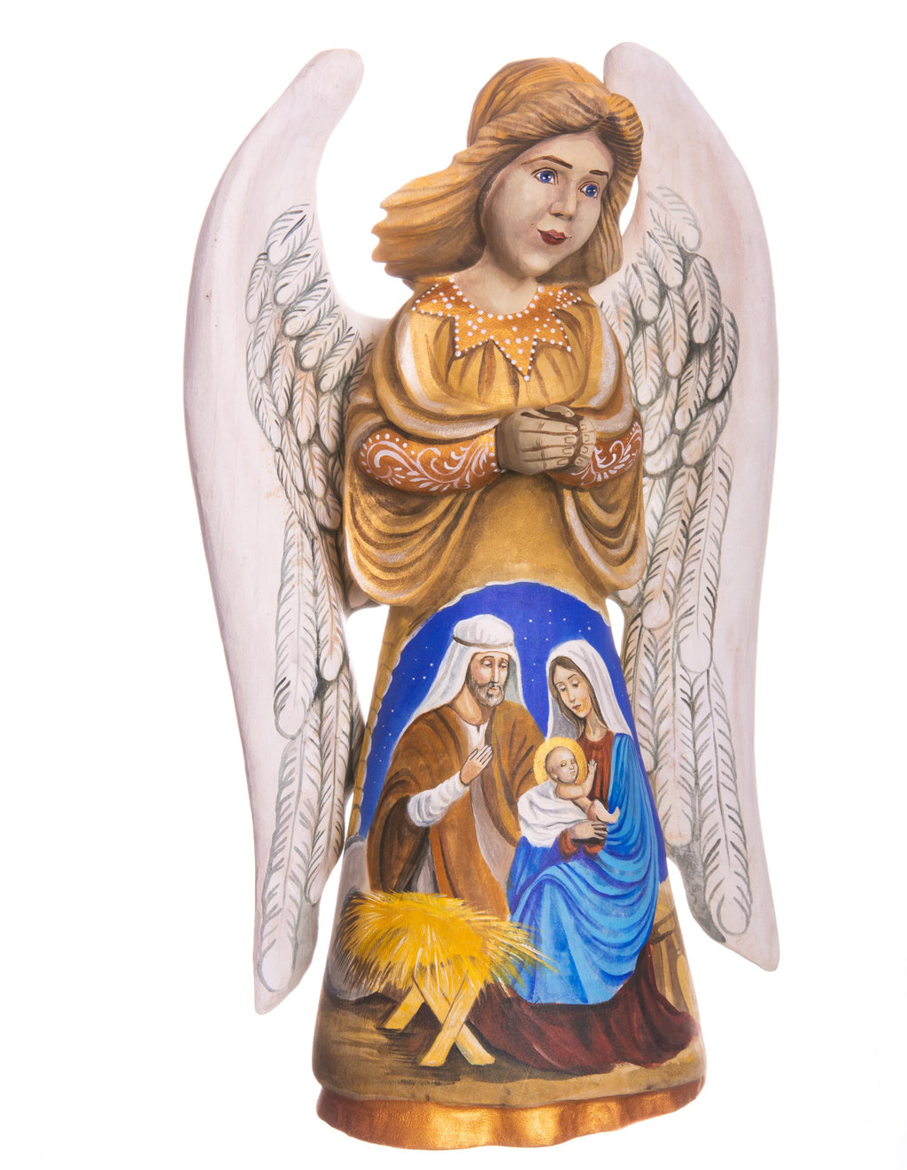Hand carved angel figurine 9.5 inch, Holy Family Nativity display