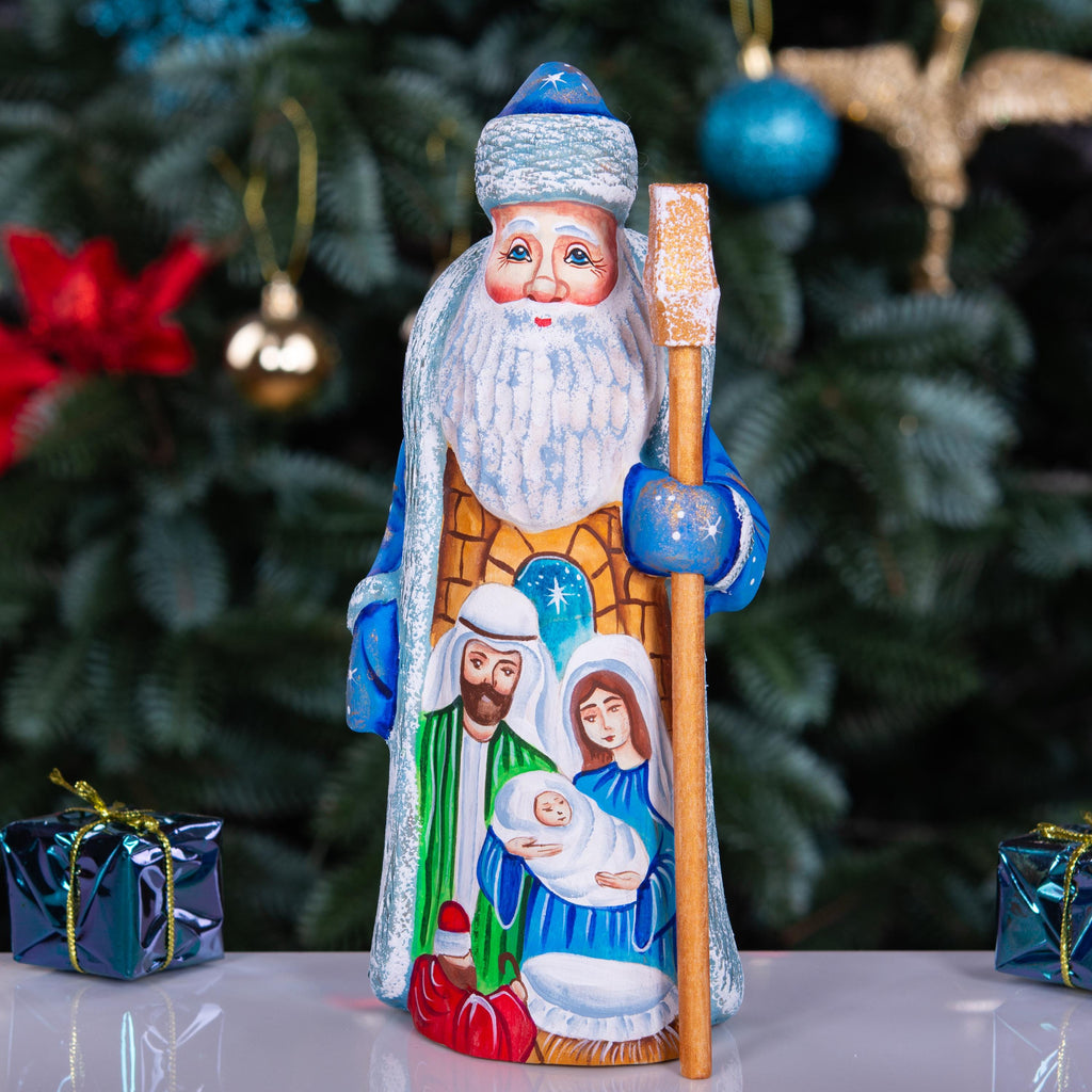 Blue Coat Santa Figurine 7", Nativity Scene, Old World Folk Art