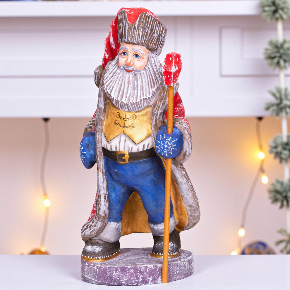 Hand Carved Wooden Santa Claus Figurine: 12" Christmas Home Decor