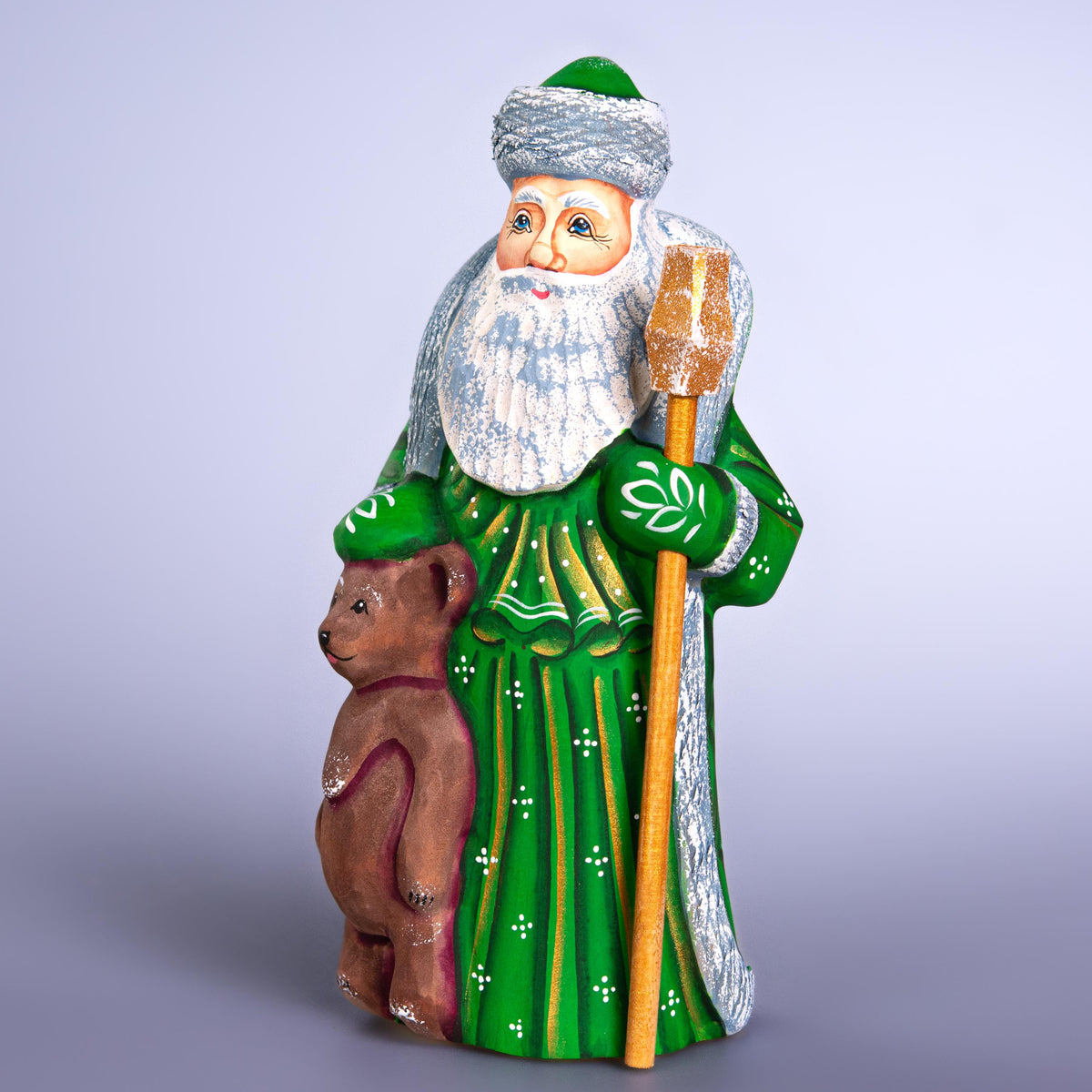 Hand Carved Wooden Santa and Bear Figurine: Rustic Christmas Decor