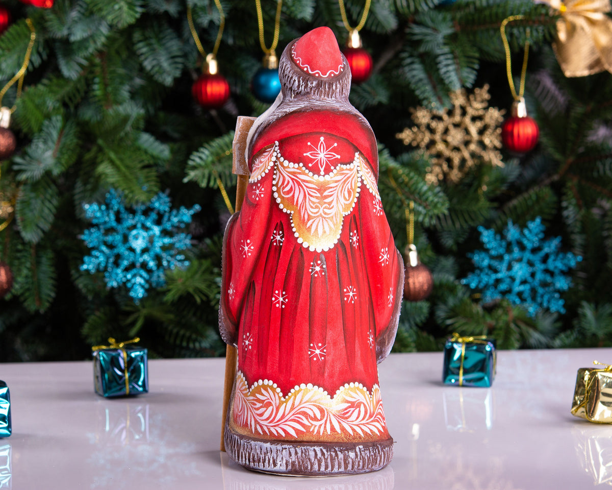 Hand carved Russian Santa 8.7 inch solid wood figurine, child scene