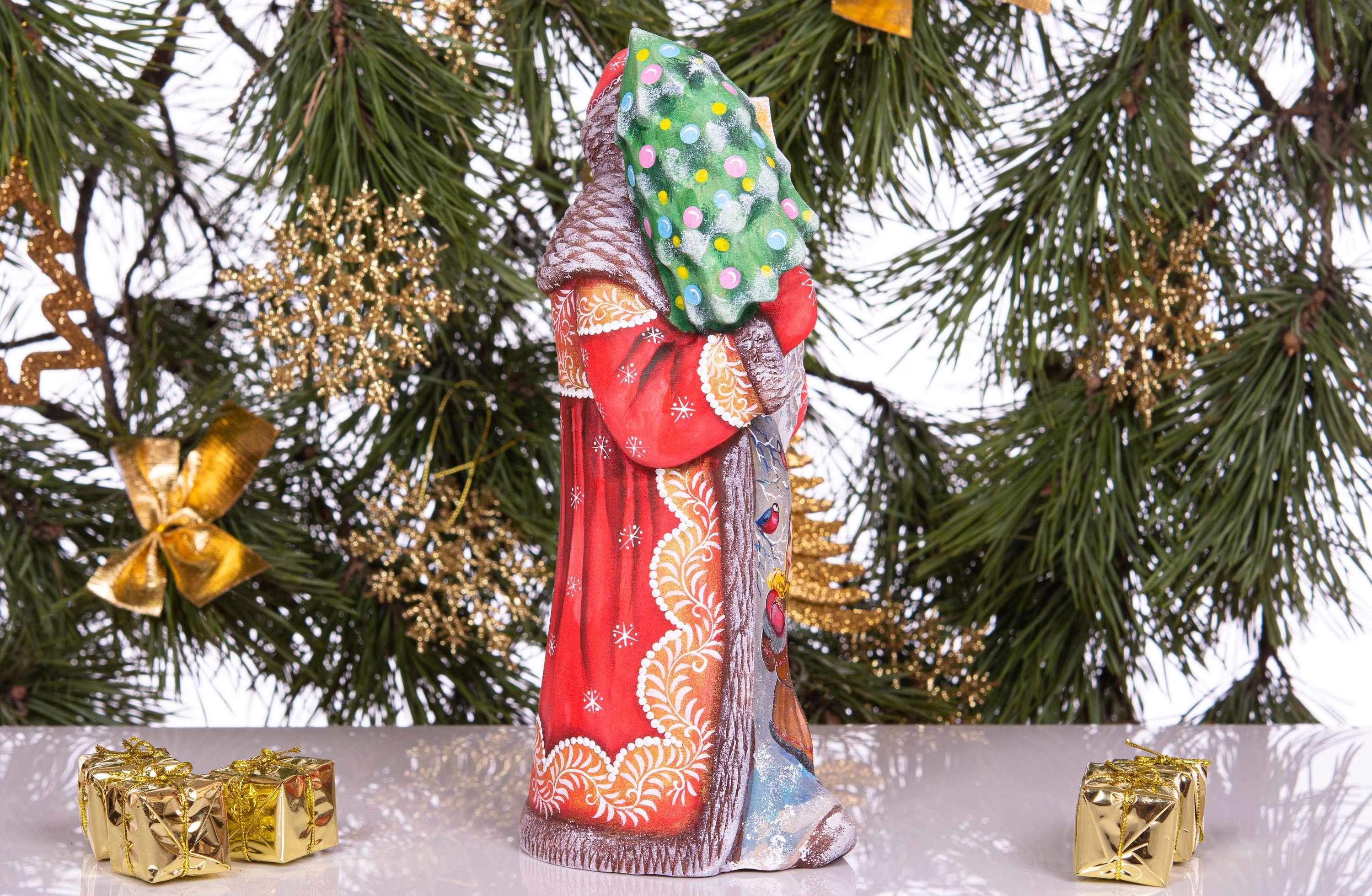 Hand-Carved Santa Figurine: Signed Solid Wood Christmas Decor