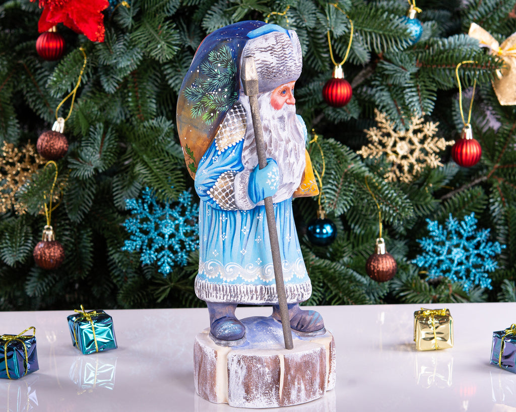 Hand Carved Wooden Santa Claus Figurine: 11" Christmas Decor