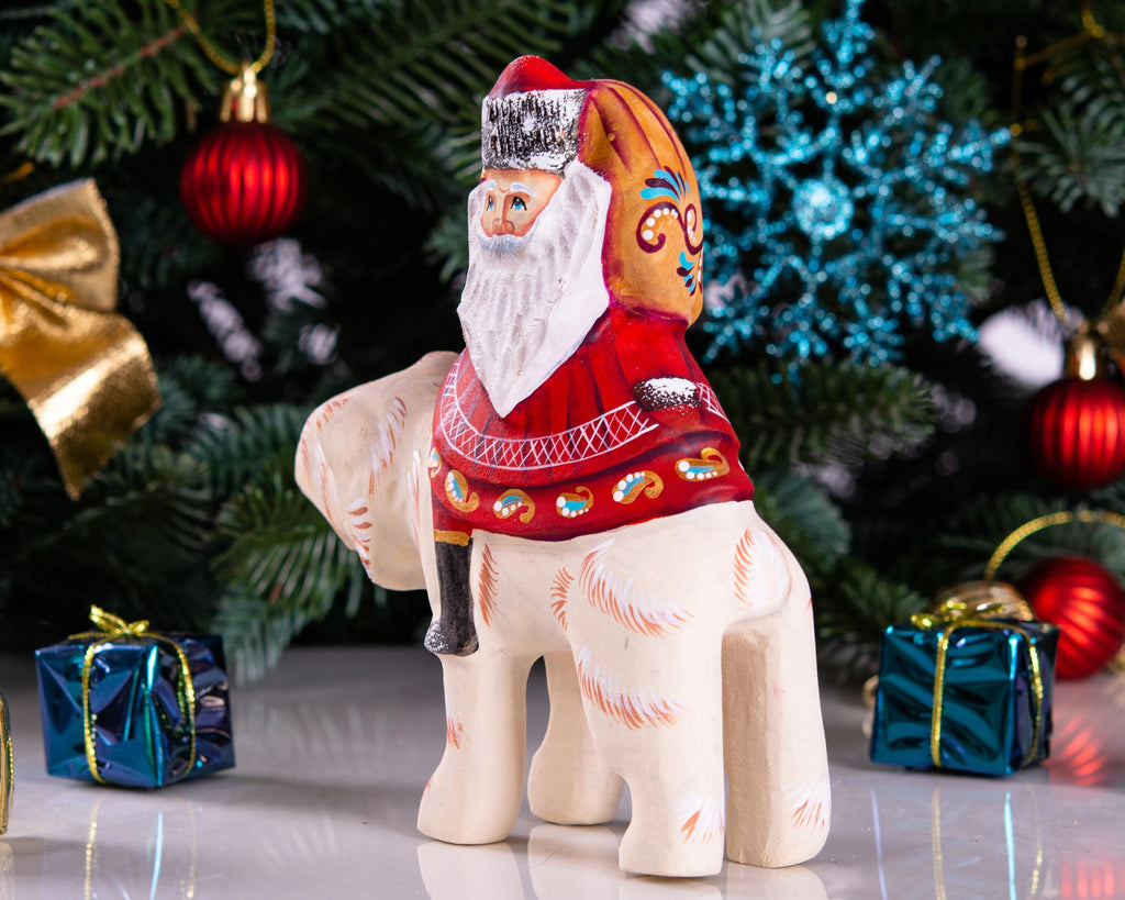Old World Santa figurine 6 inch, riding polar bear, shelf decor