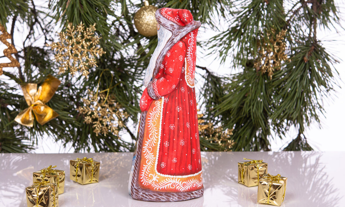 Hand painted Santa Claus wooden figurine 9 inch, vintage folk style, Christmas mantel centerpiece