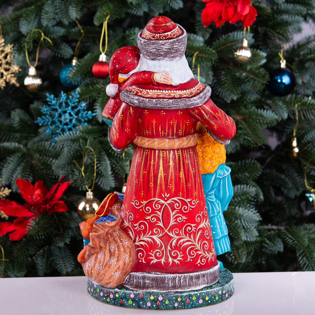 Large Santa Claus statue with children and toys, hand painted, 14 inch