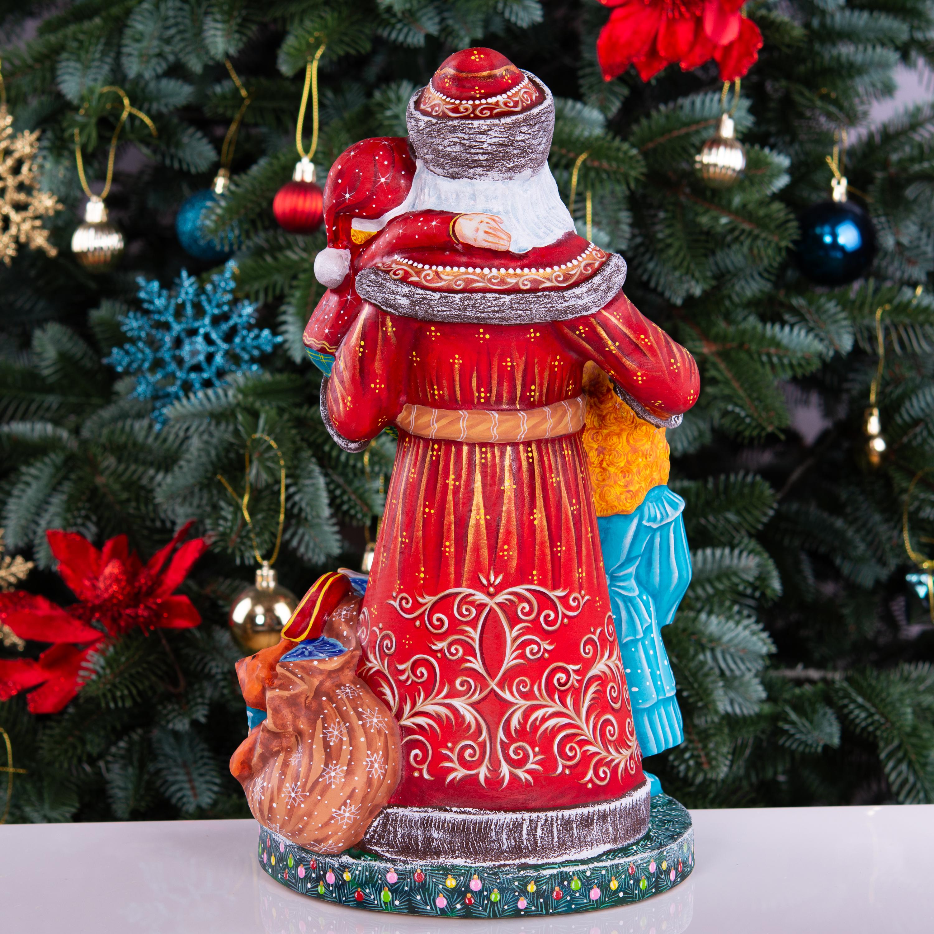 Large Santa Claus statue with children and toys, hand painted, 14 inch