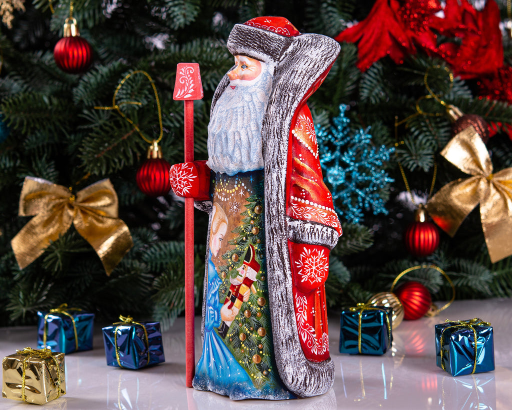 Old-World Santa wooden figurine 9.4 inch, Nutcracker Christmas scene, mantel display decor