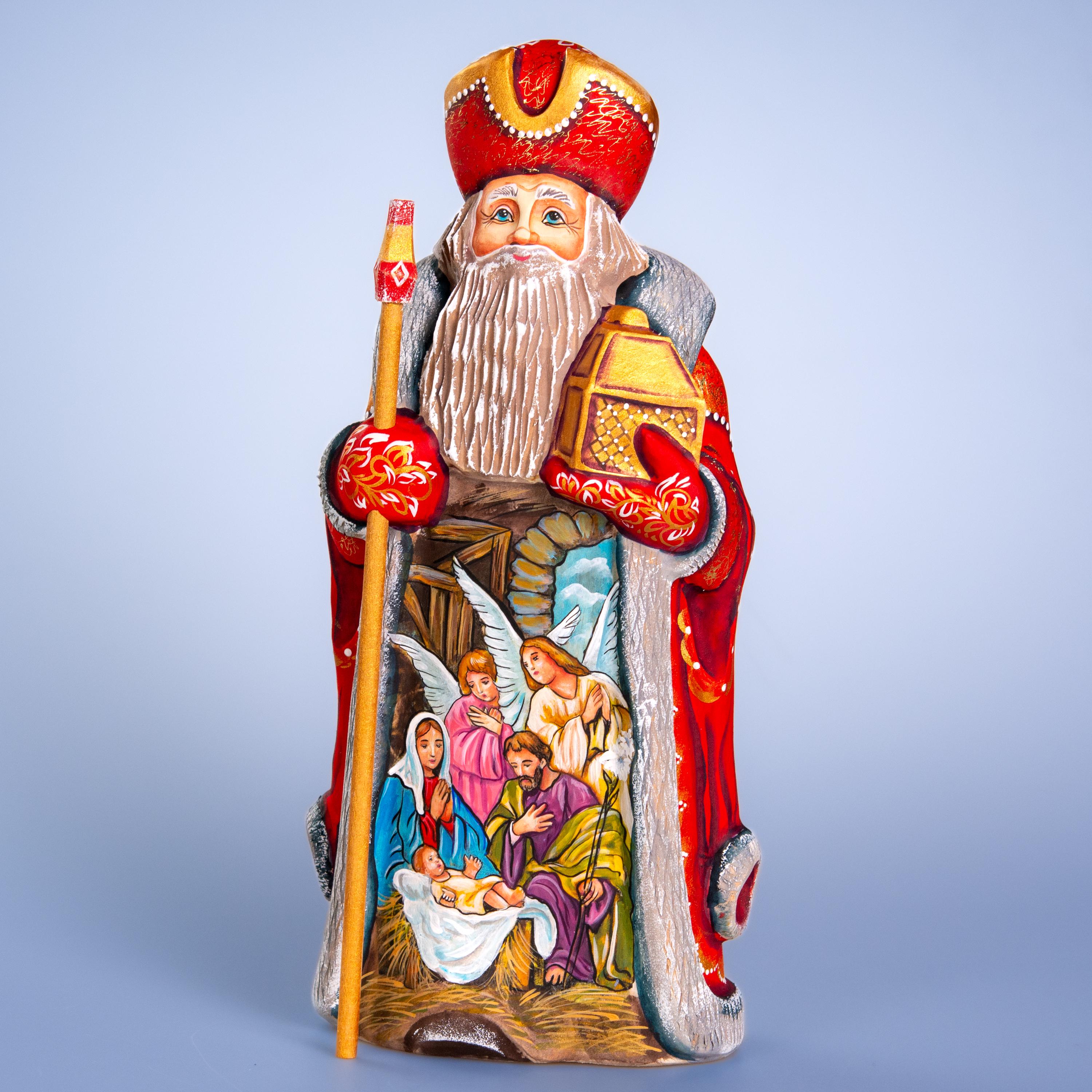 Hand carved Santa figurine 12 inch, Holy Family Nativity display