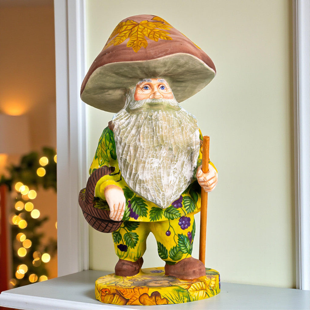 Hand Carved Mushroom Man Figurine 11 inch: Whimsical Autumn Decor