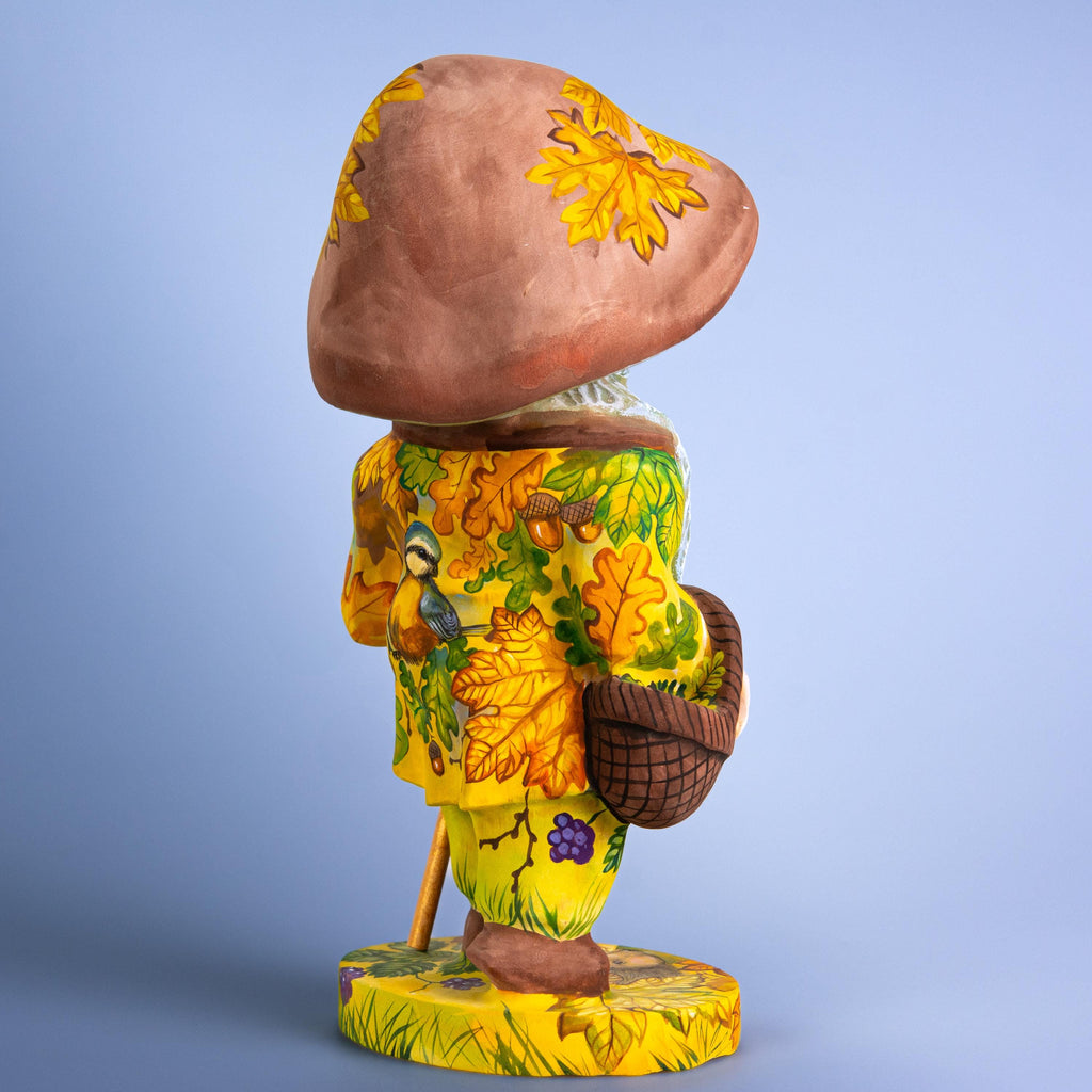 Hand Carved Mushroom Man Figurine 11 inch: Whimsical Autumn Decor