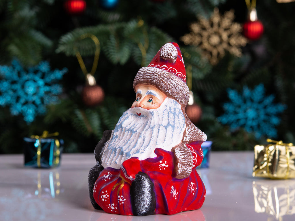 Hand painted Father Christmas figurine with bird shelf gift 5.1 inch