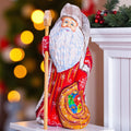 Old-World Santa wooden figurine 9 inch, matryoshka toy sack, staff, Christmas mantel decor