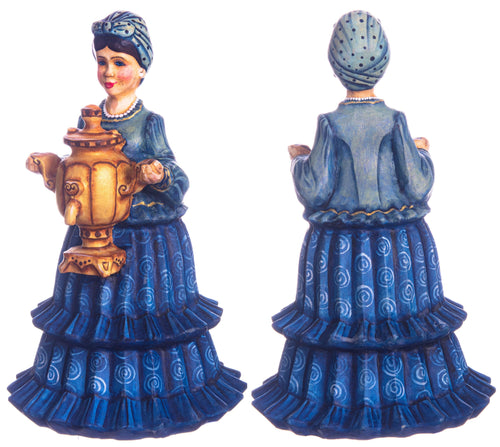 Hand carved hostess with samovar wooden figurine 7.5 inch, folk art decor