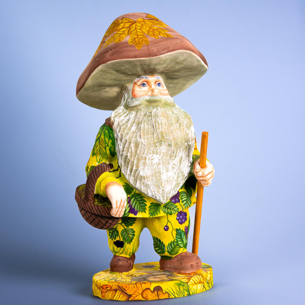 Hand Carved Mushroom Man Figurine 11 inch: Whimsical Autumn Decor
