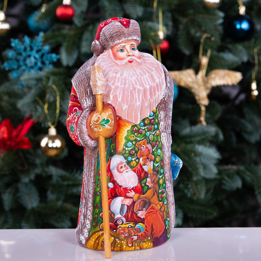 Santa Claus figurine, folk art children with toys, 9.4 inch