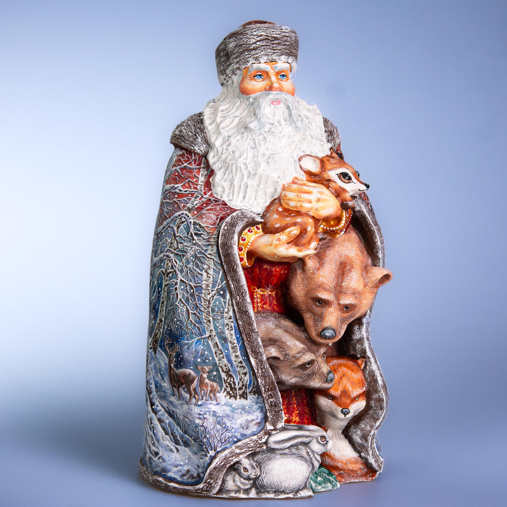 Hand-Carved Wooden Santa Claus Figurine: Christmas Holiday Decor (14 inch)