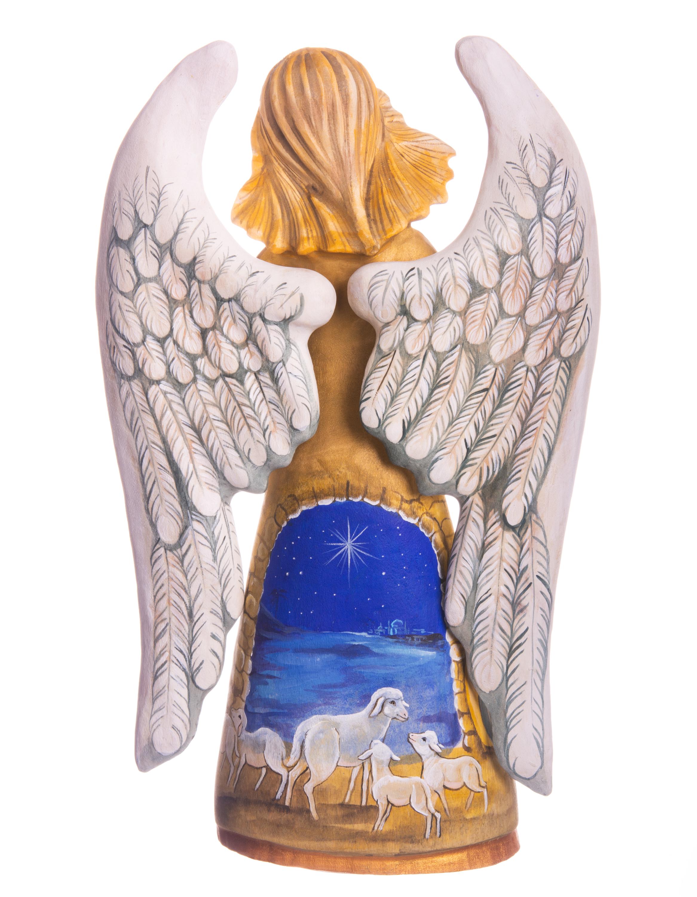 Hand carved angel figurine 9.5 inch, Holy Family Nativity display