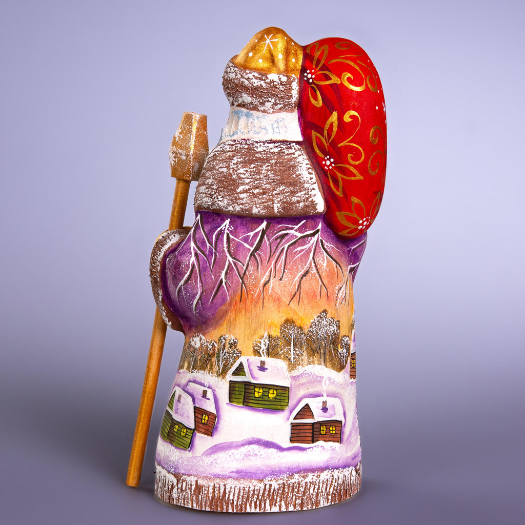 Hand-Painted Santa Figurine: Winter Village Scene, Wooden Christmas Decor