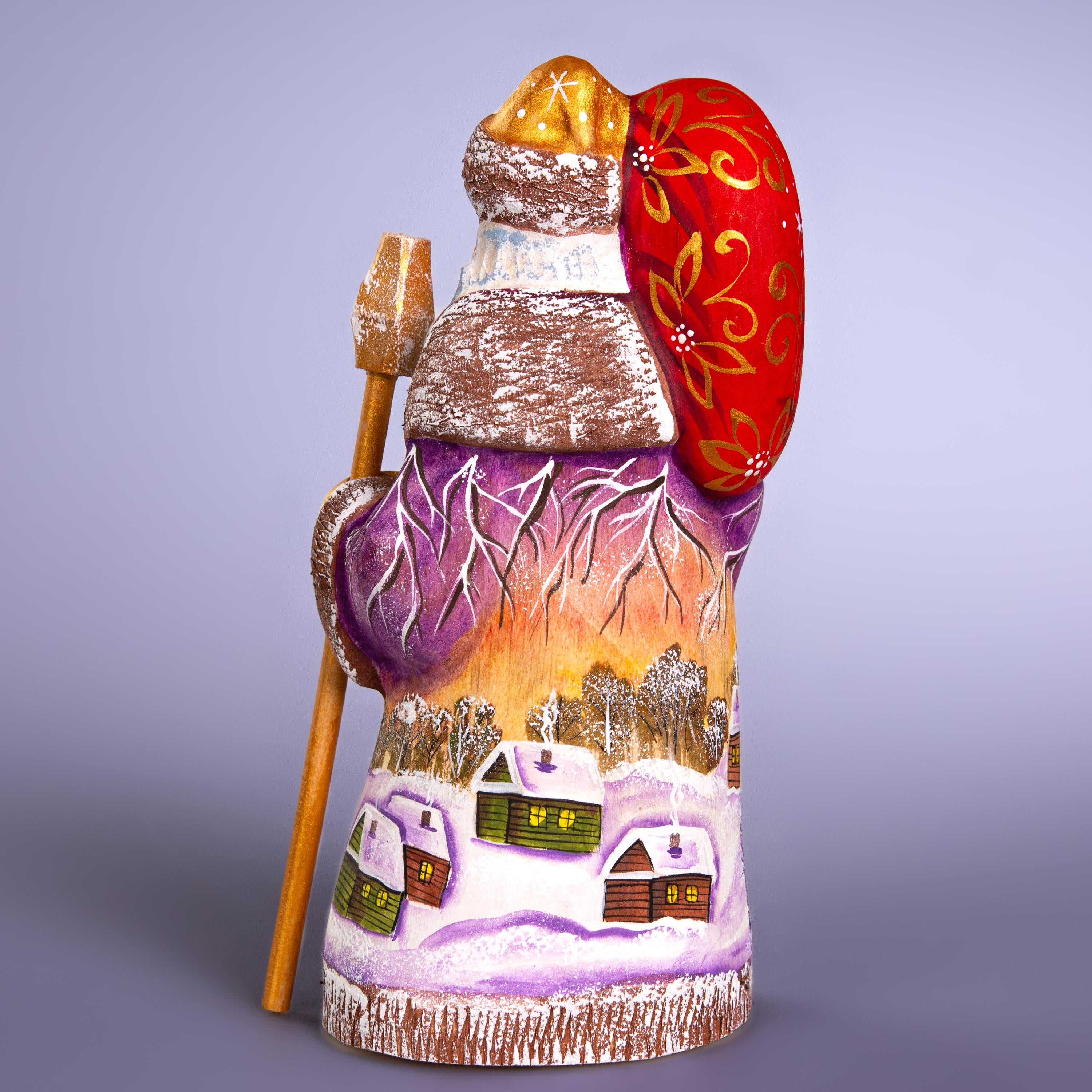 Hand-Painted Santa Figurine: Winter Village Scene, Wooden Christmas Decor