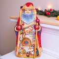 Hand-Carved Wooden Santa Claus Figurine: Whimsical Christmas Decor