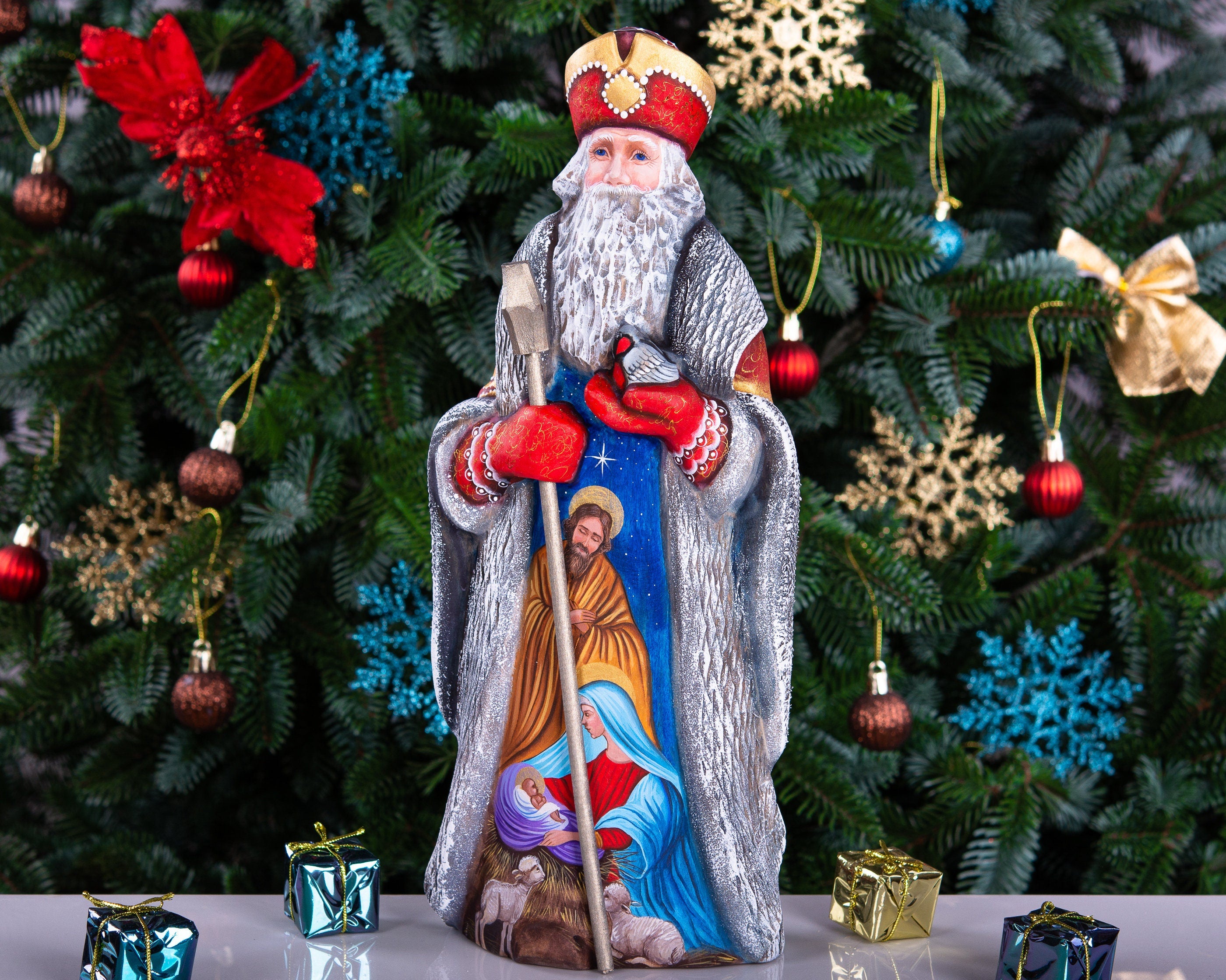Saint Nicholas Statue 12.9", Holy Family Nativity, Christmas Mantel Decor