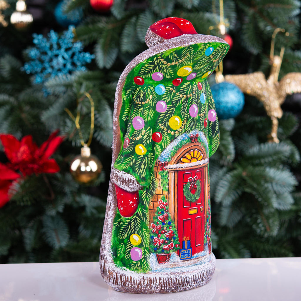 Hand Carved Santa Figurine 9 inch: Christmas Girl Scene, Festive Door Art