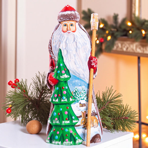 Hand-Carved Wooden Santa Claus Figurine: Retro Christmas Decor (9 inch)