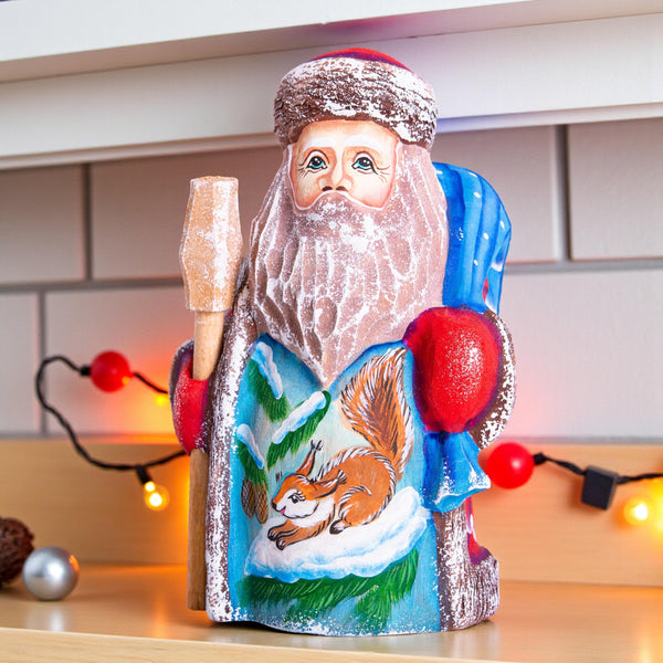 Solid wood Father Christmas figurine squirrel scene tabletop gift 5.1 inch