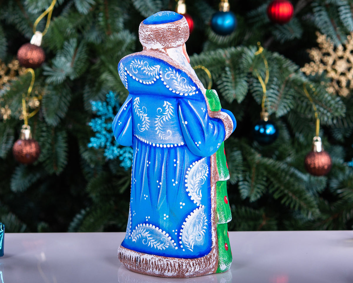 Hand carved Santa wooden figurine 7.9 inch, Christmas tree accent, holiday shelf decor