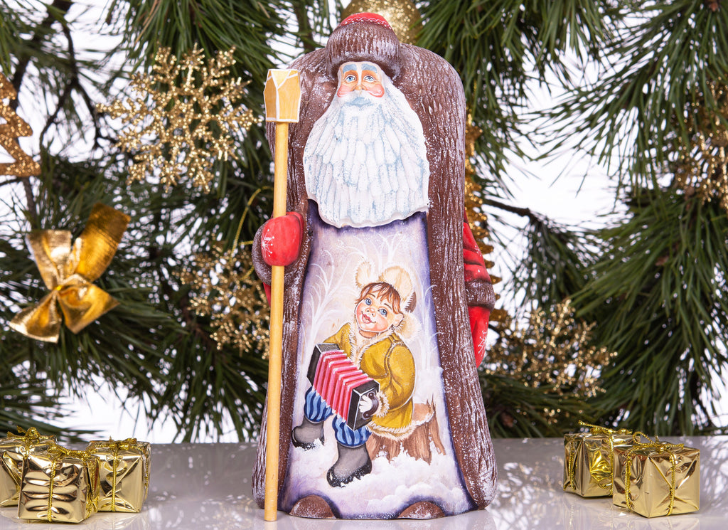 Hand-Carved Wooden Santa Claus Figurine: 9" Christmas Home Decor