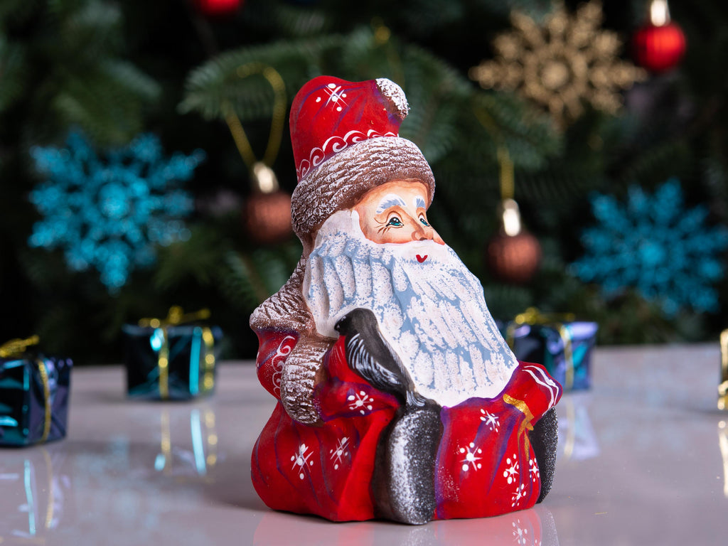 Hand painted Father Christmas figurine with bird shelf gift 5.1 inch