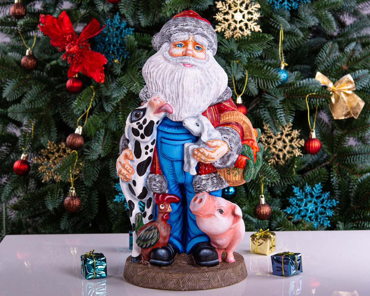 Hand Carved Wooden Rancher Santa Claus Figurine: 14" Christmas Decor