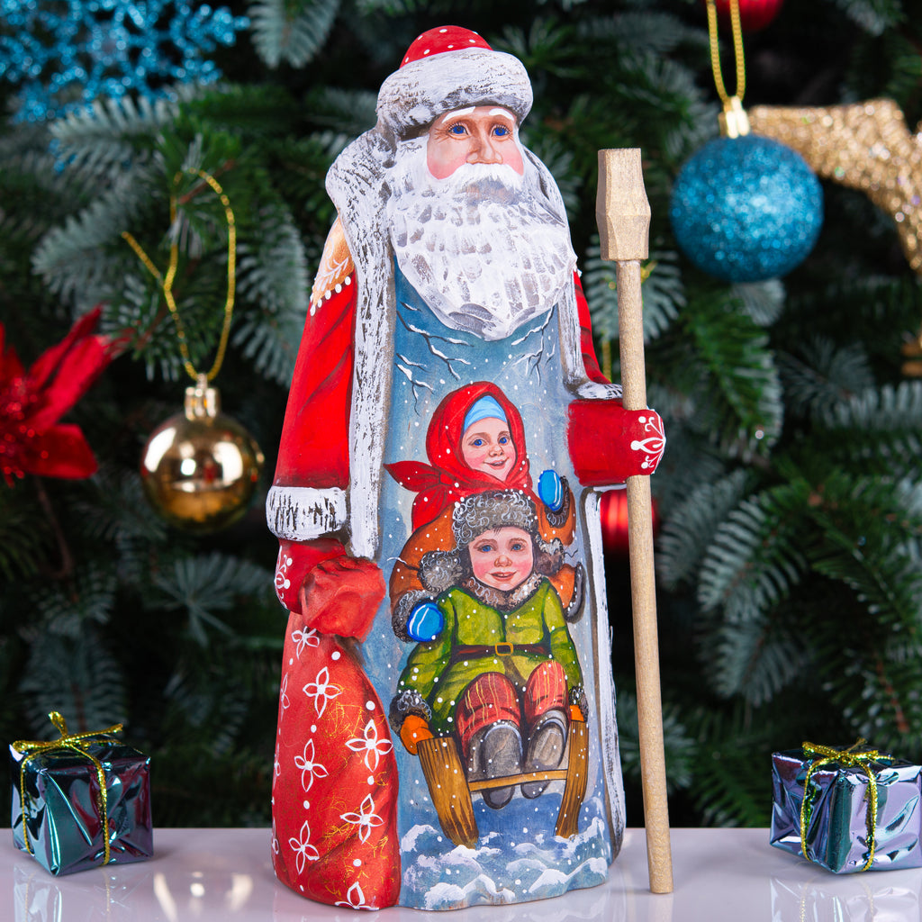 Hand-Carved Wooden Santa Claus Figurine: 9" Holiday Decor