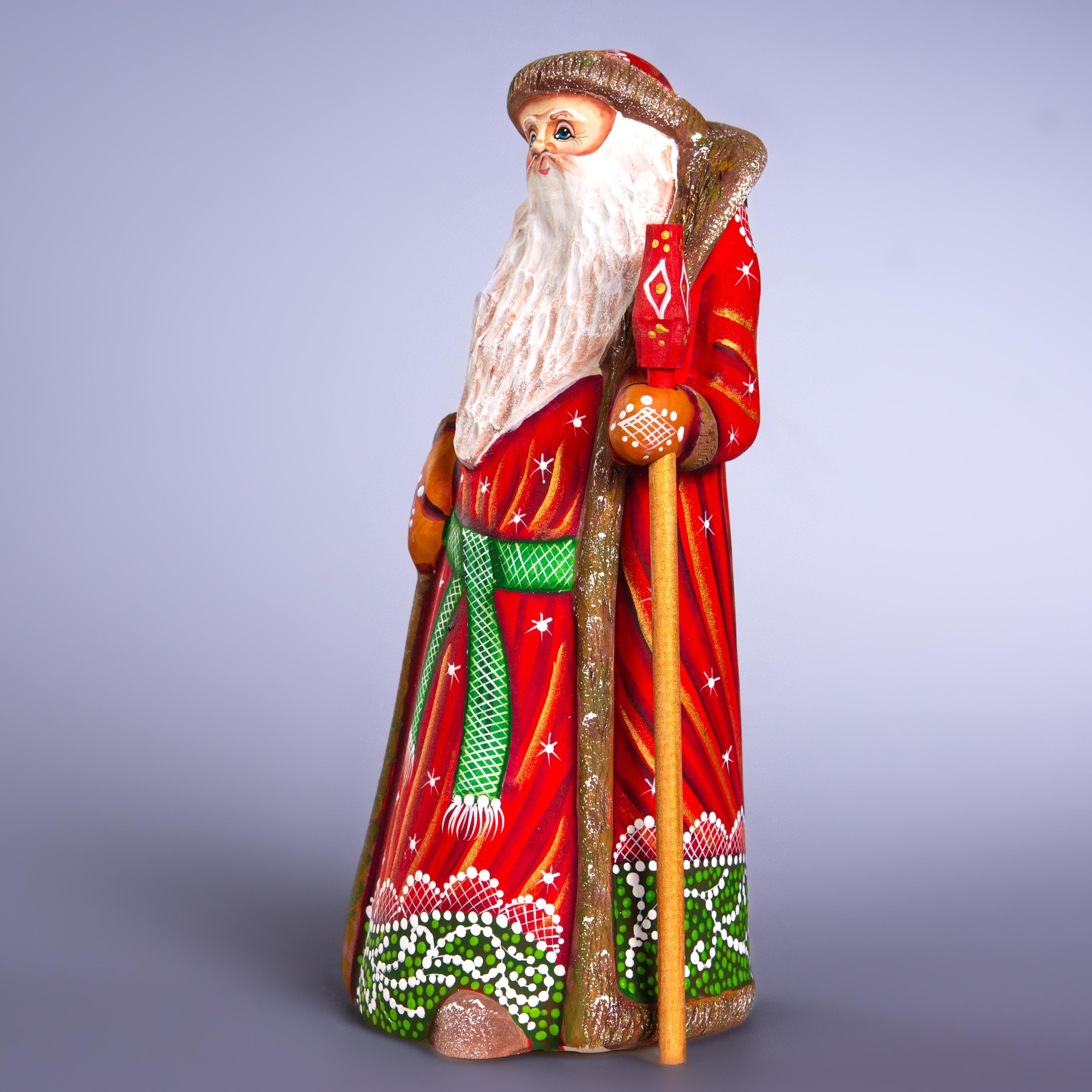 Wooden Santa Figurine 9" – Hand-Carved Christmas Mantel Decor, Folk Art