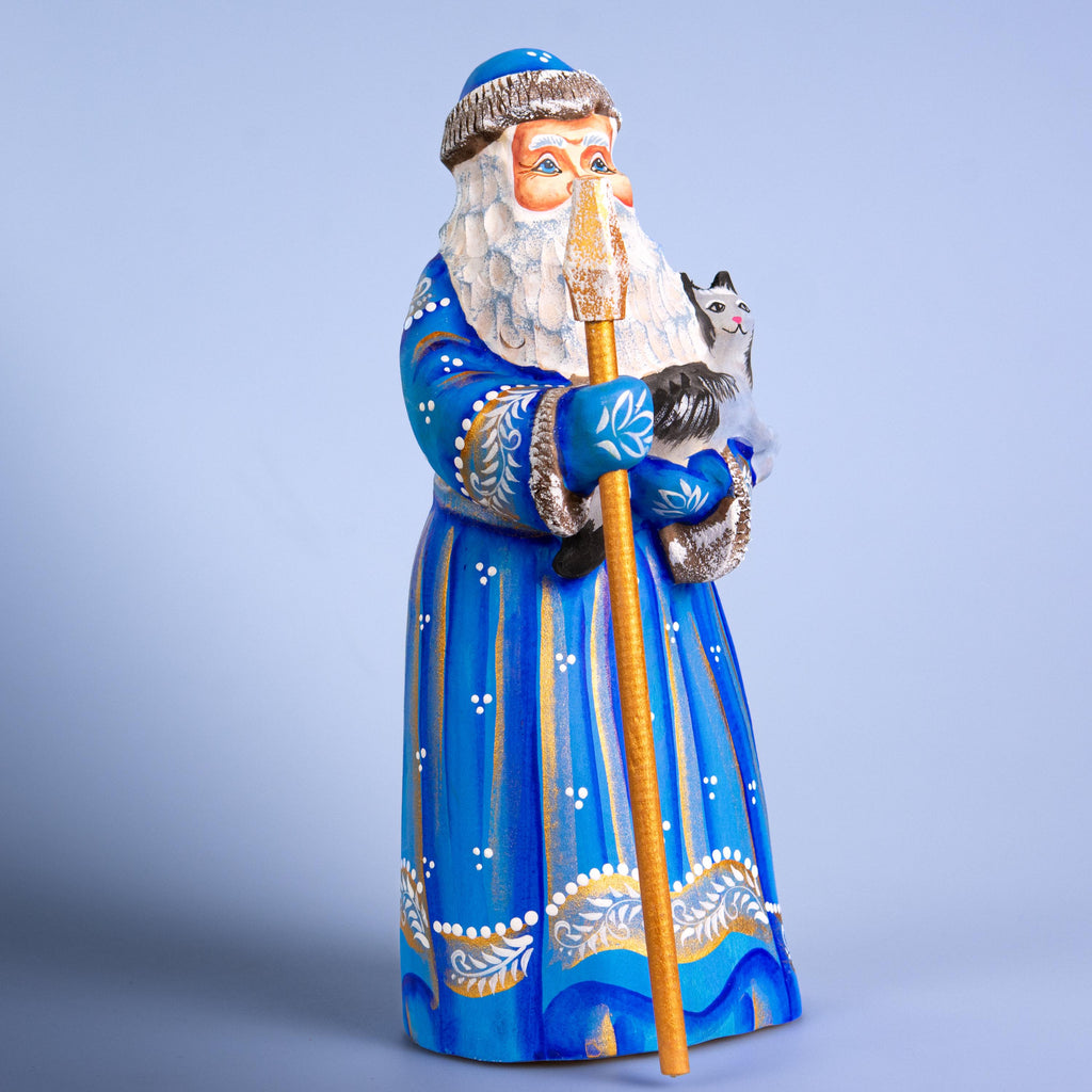 Collectible Santa figurine, cat lover holiday mantel decor, 9.1 inch