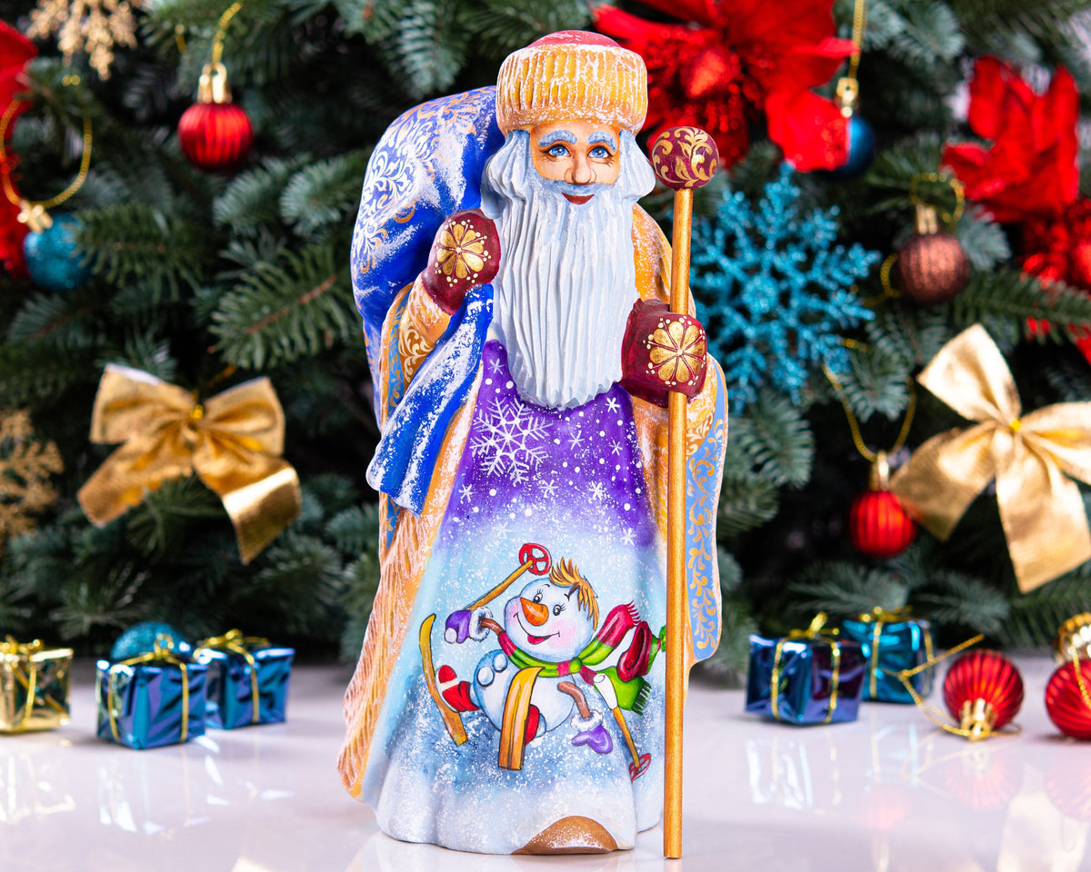 Hand Carved Wooden Santa Claus Figurine: Holiday Home Decor