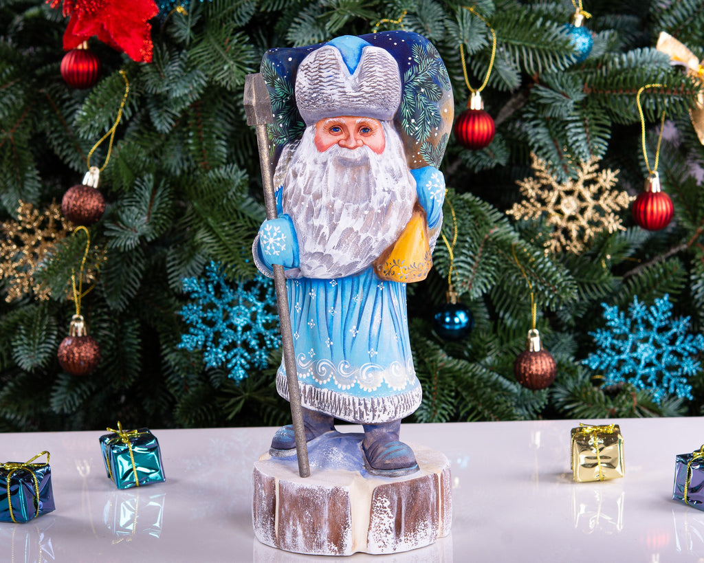 Hand Carved Wooden Santa Claus Figurine: 11" Christmas Decor