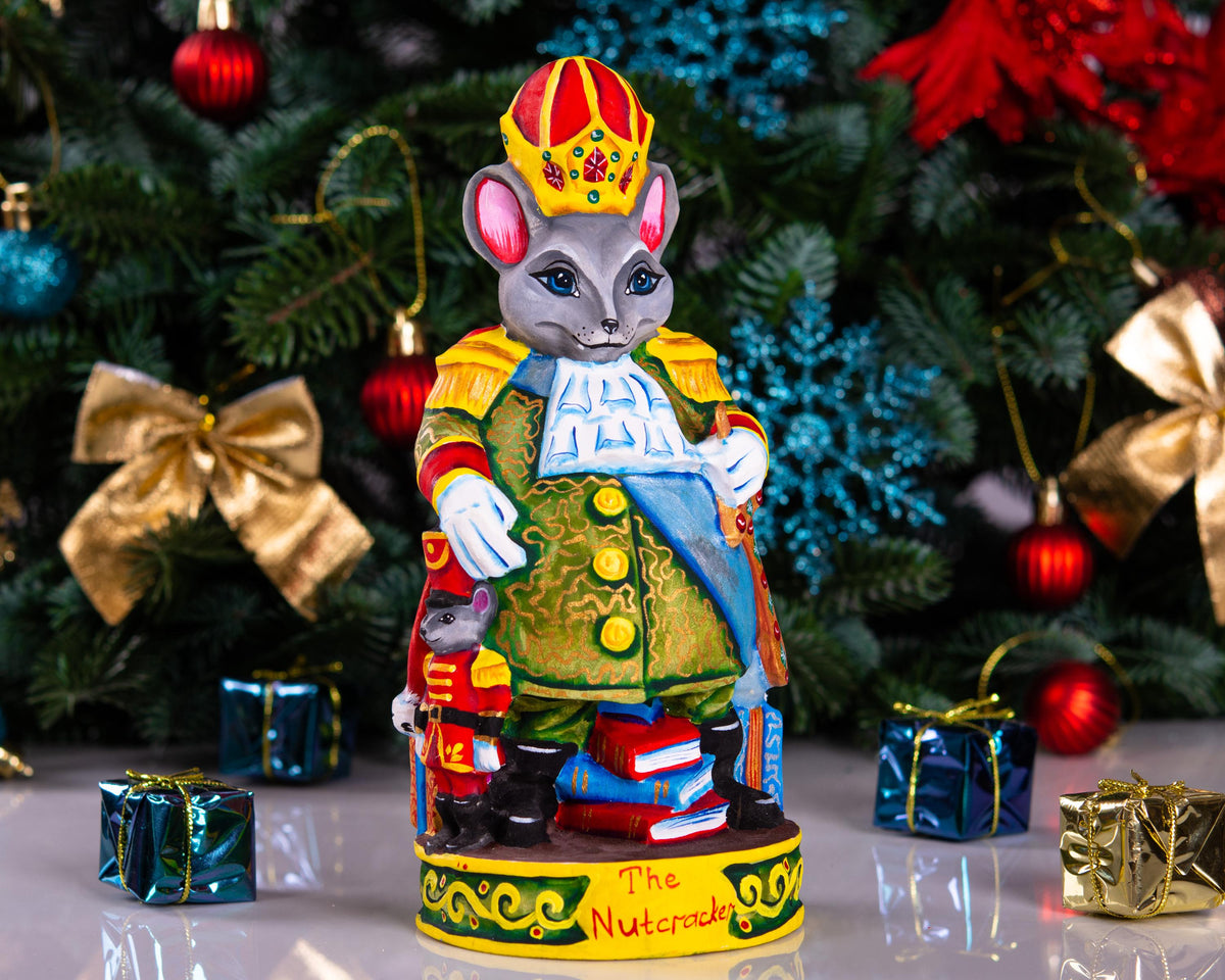 Hand carved Mouse King figurine 8.3 inch, Nutcracker mantel decor