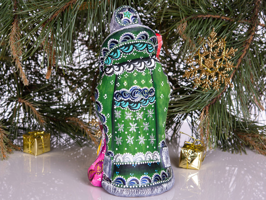 Hand Carved Wooden Santa Figurine: 9 Inch Rustic Christmas Decor