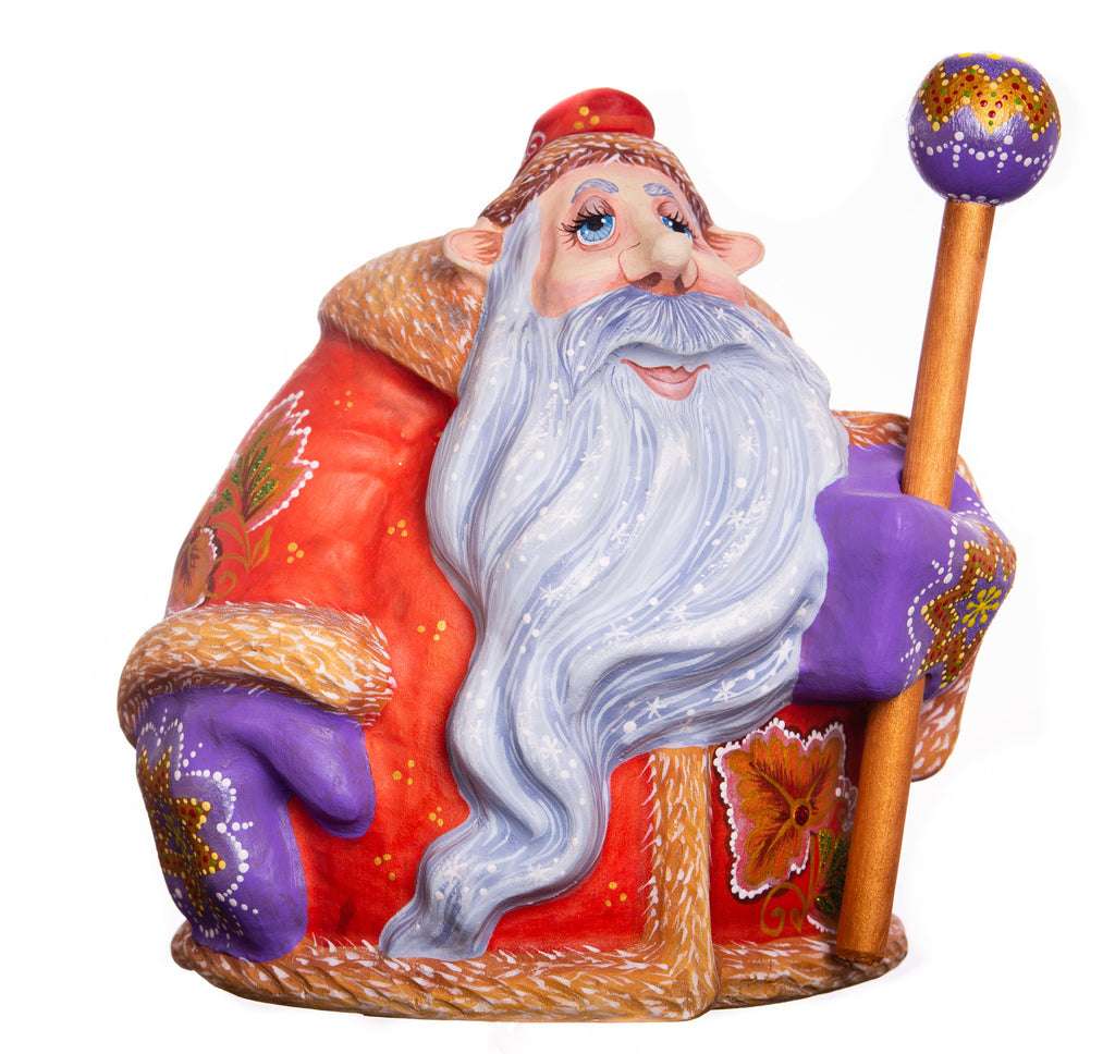Hand-Carved Wooden Santa Claus Figurine: Folk Art Christmas Decor