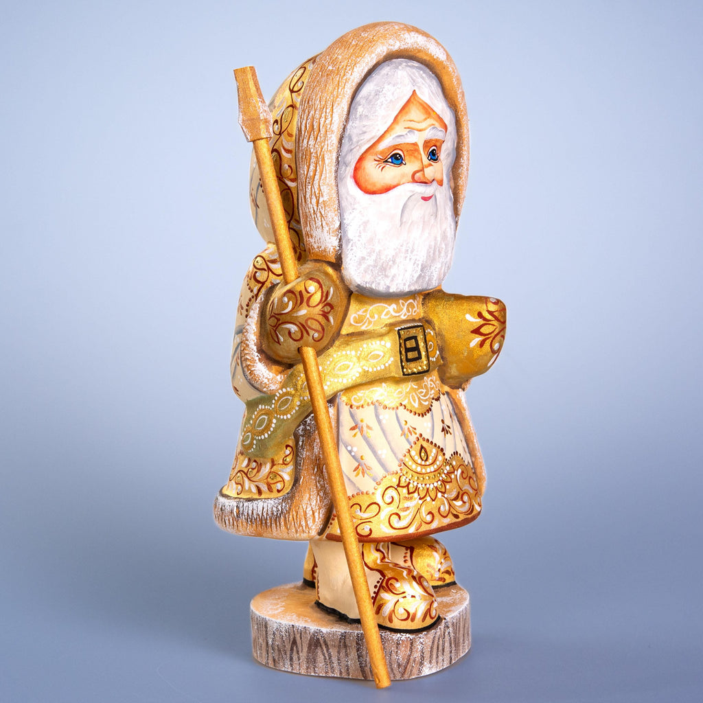 Russian Santa wooden figurine 11 inch, ivory coat, hand painted folk art collectible
