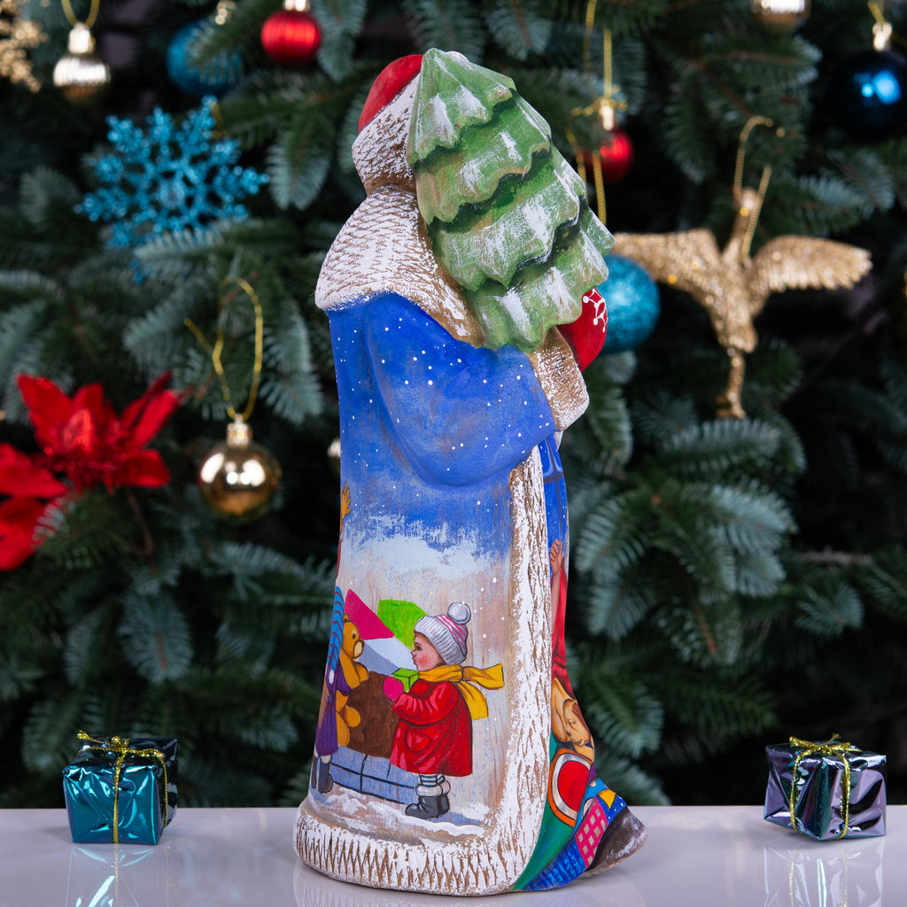Hand-Carved Wooden Santa Claus Figurine: Christmas Holiday Decor
