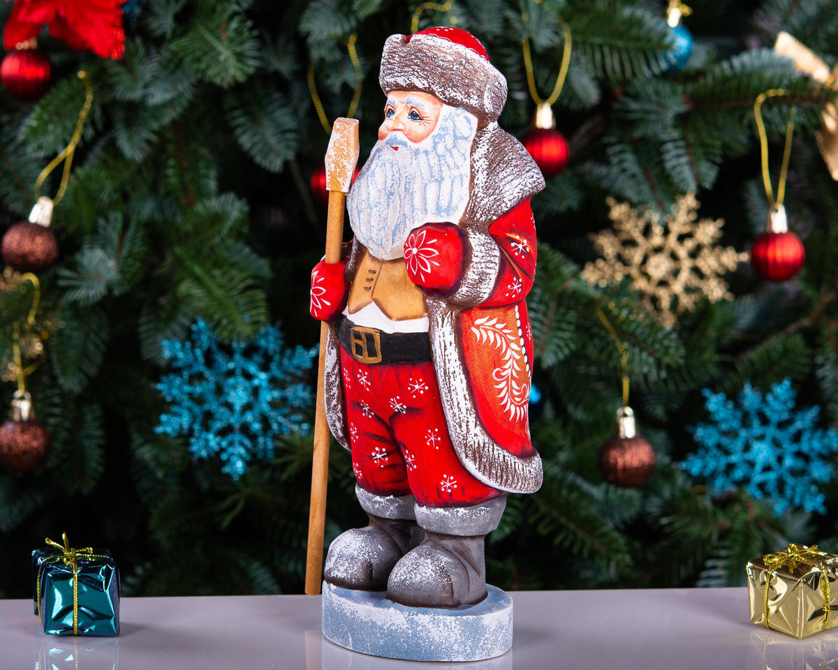 Hand-Carved Wooden Santa Claus Figurine: Holiday Home Decor (10 inch)