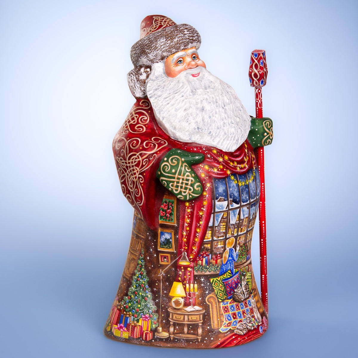 Father Christmas wooden figurine 14 inch, living room fireplace stockings, holiday home decor