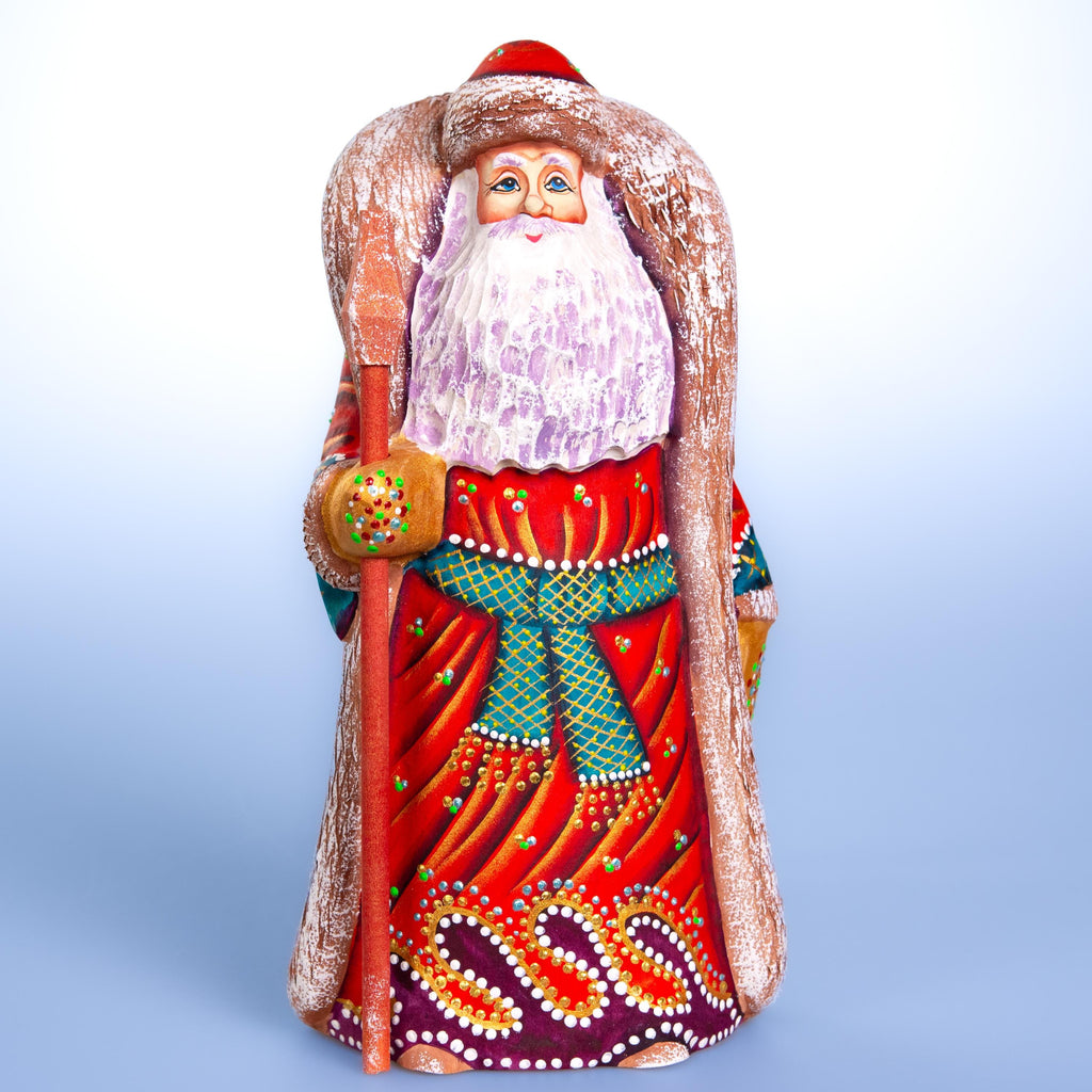 Hand carved Santa wooden figurine 9.5 inch, Christmas mantel decor