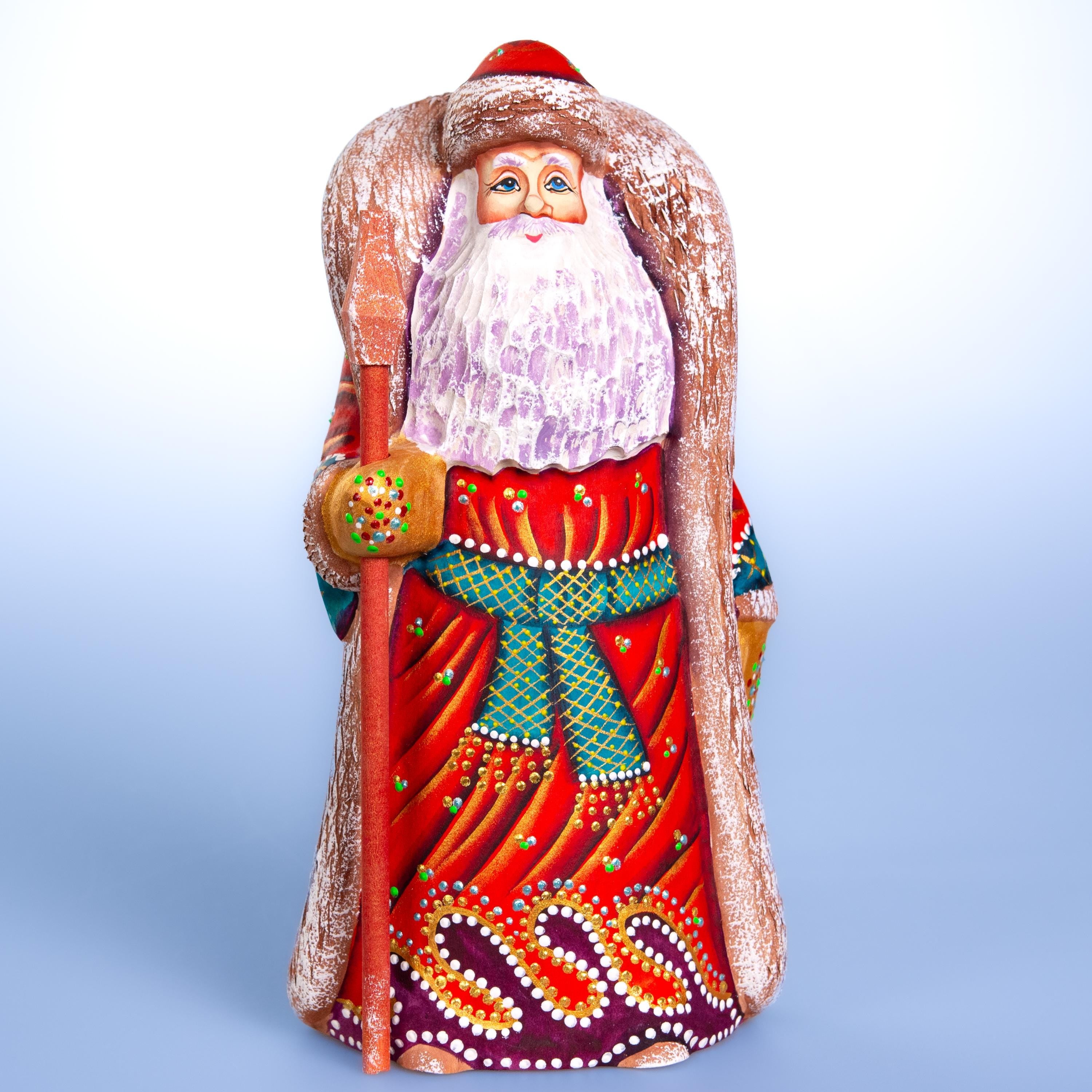Hand carved Santa wooden figurine 9.5 inch, Christmas mantel decor